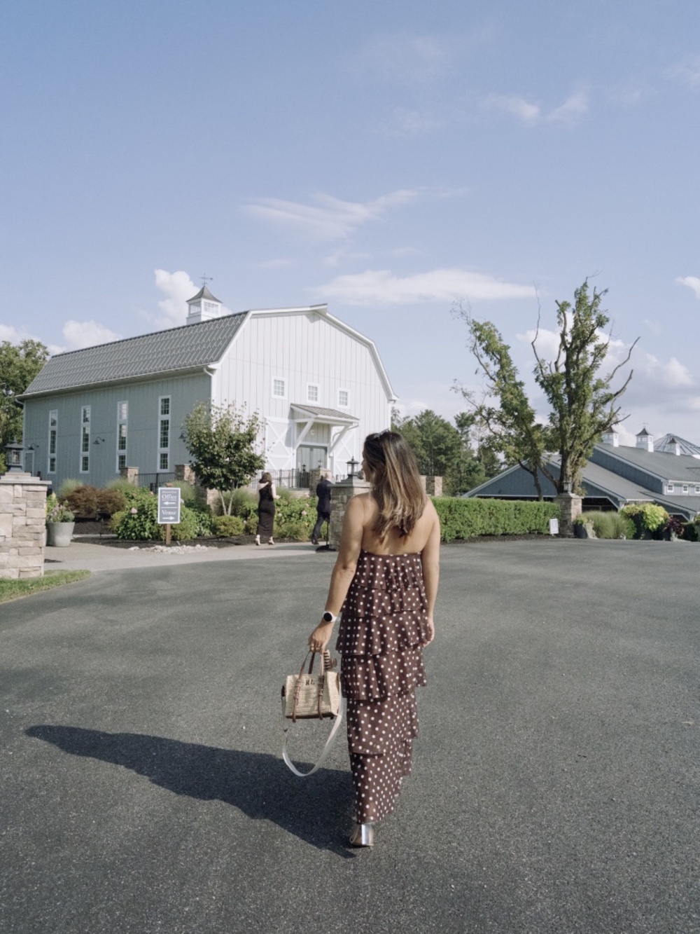 brown ruffled polka dot halter dress